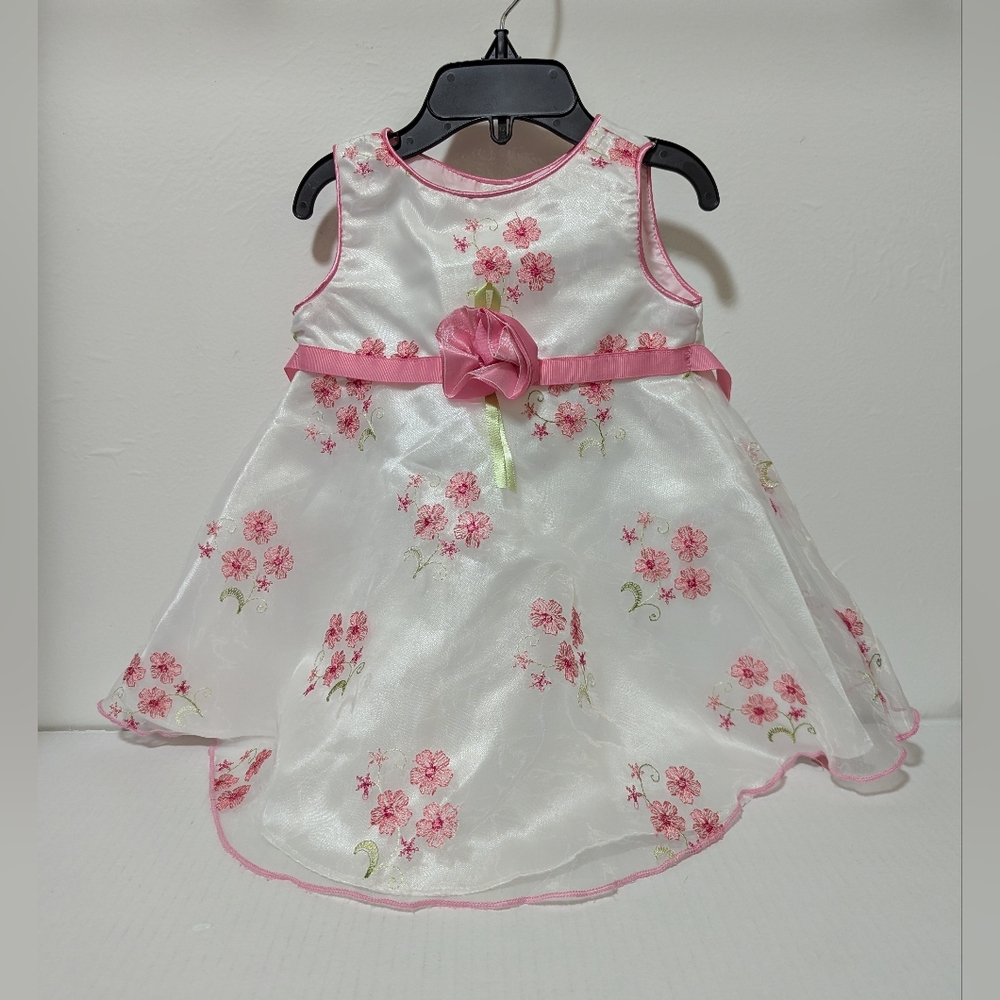 SZ 18 Mo Youngland Infant Girl's Fit & Flare Satin Organza Embroidered Dress
